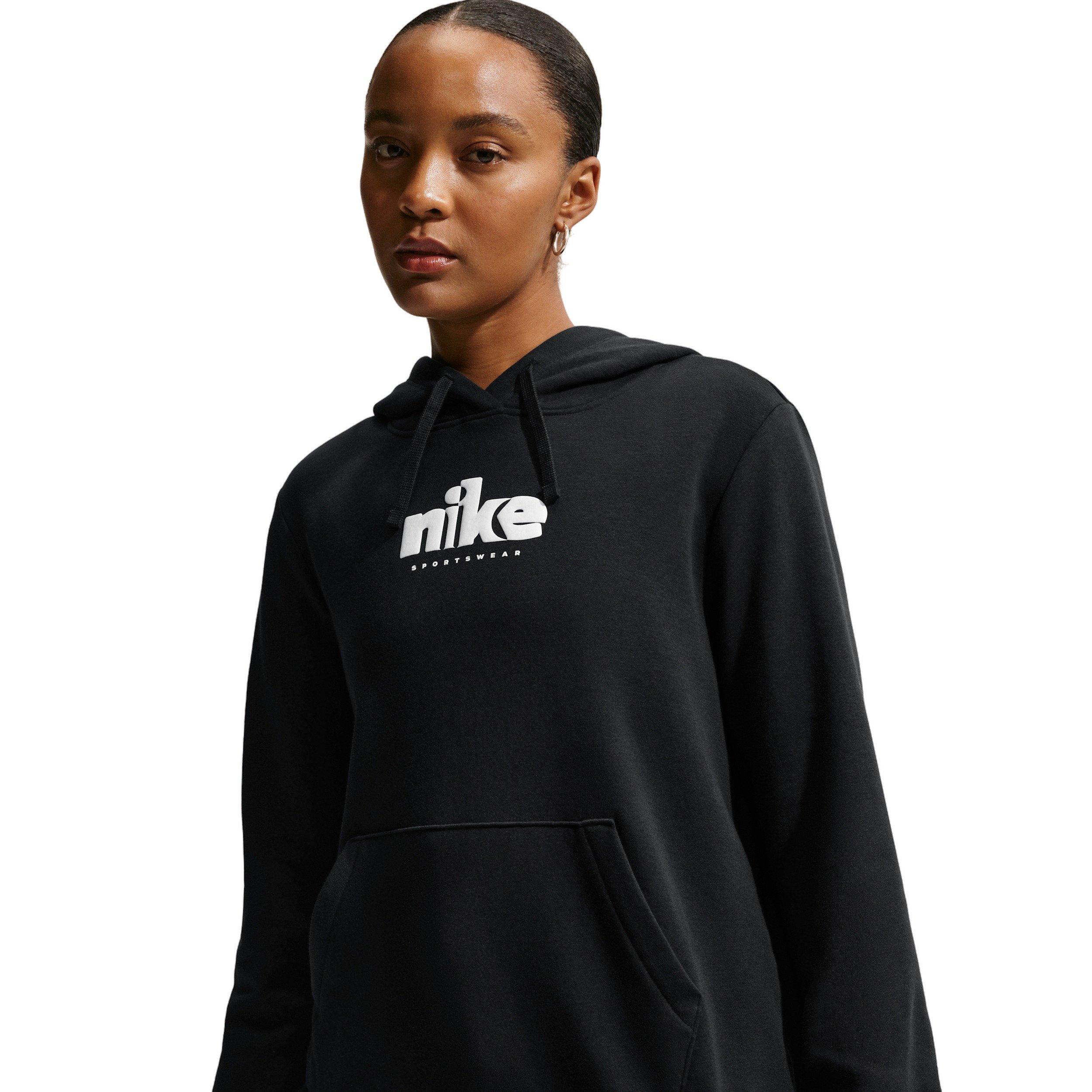Nike Women's Sportswear Club Fleece Graphic Pullover Hoodie - Black/White - BLACK/WHITE